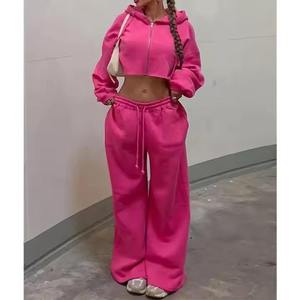 Completo da <span class=keywords><strong>Donna</strong></span> <span class=keywords><strong>Oversize</strong></span> in Cotone di Alta Qualità Produttore Personalizzato Felpa con Cappuccio e Zip e Jogger Tuta da <span class=keywords><strong>Donna</strong></span> 2 Pezzi - Product Image 2