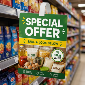 Green <b>PVC</b> Hanging Sign Display Board for Supermarket Shelf Wobbler-Durable Promotional Use - Product Image 2