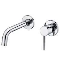 Keran Wastafel Kamar Mandi Modern Terlaris, Satu Tuas, Bebas Timbal, Kuningan Krom, Terpasang di Dinding, 2 Lubang, Mixer Tersembunyi