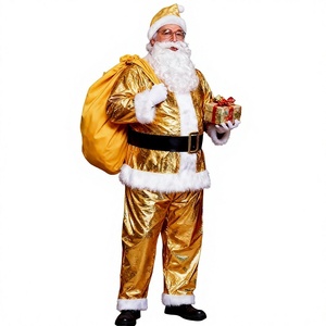 Disfraz de Papá Noel de Poliéster Dorado con Gorro, Cinturón, Guantes y Bolsa de Regalo, Conjunto Completo para Adultos, Traje para Fiesta de Navidad - Product Image 1