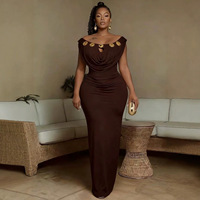 Robe de soirée pour fêtes, taille haute, coupe ajustée, style bohème, chic, pour femme, pour invitation de mariage, épaules dénudées, sexy, longue, élégante
