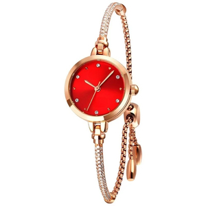 Montre élégante pour femme, style bracelet, quartz, couleur or rose, incrustation de cristaux, fermoir coulissant réglable, montre élégante et tendance - Product Image 5