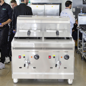 Nouvelle poêle antiadhésive pour <span class=keywords><strong>friteuse</strong></span> commerciale, <span class=keywords><strong>friteuse</strong></span> à gaz en acier inoxydable 18L + 18L avec panier - Product Image 3