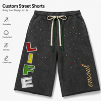 Shorts de survêtement en coton épais personnalisés avec strass, coupe ample, broderie, double cordon de serrage, streetwear pour hommes