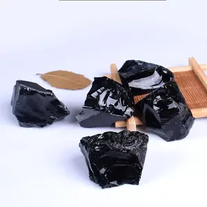 Kaba doğal siyah Obsidian yığın ham siyah obsidyen kristal şifa için taş