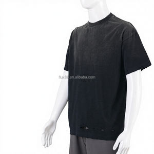 Custom logo, stevige vintage acid-washed, milieuvriendelijke, ademende, oversized, distressed, blanco T-shirt voor heren van 100% katoen, zwaargewicht. - Product Image 2