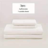 Ensemble de draps ajustés bleus unis 3 pièces, drap de lit doux et respirant avec 2 taies d'oreiller, drap ajusté à poches profondes pour la maison et l'hôtel