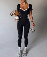 Combinaison une pièce sexy color block sans couture pour femme, avec découpes, effet push-up, pour le sport, la gym, le yoga, personnalisable avec logo