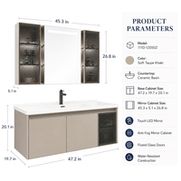 Meuble-lavabo en aluminium de 47,24 pouces avec miroir intelligent LED et armoire murale, ensemble de lavabo de salle de bain pour appartement, design moderne et luxueux