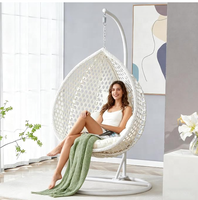 Fauteuil suspendu pliant en rotin tressé avec coussin moelleux, balançoire de patio, chaise œuf pour extérieur et intérieur