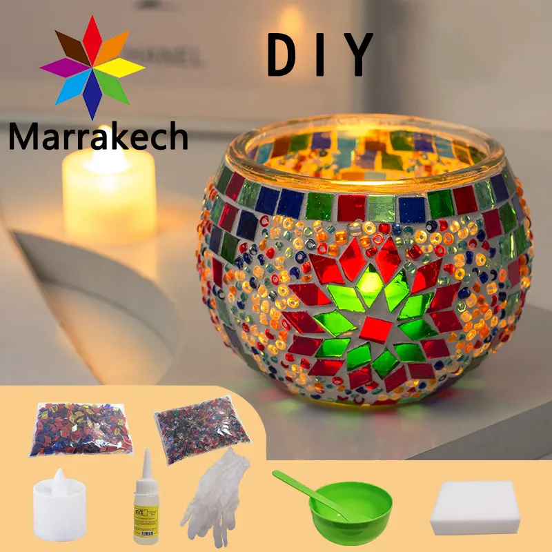 Buatan Tangan DIY Mosaik Mangkuk Kaca Tempat Lilin Tealight Candleholder Dekorasi Rumah Pesta Natal Pernikahan