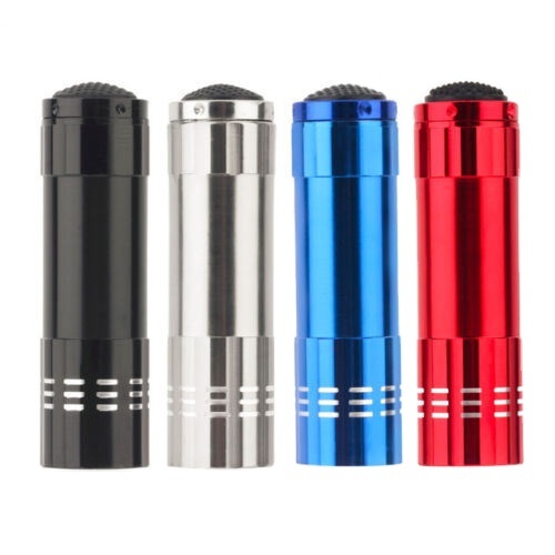 Aluminum Alloy 395nm 9 LED UV Camping Torch Light Mini Keychain Promotional Flashlight 2W AAA Battery Custom Logo
