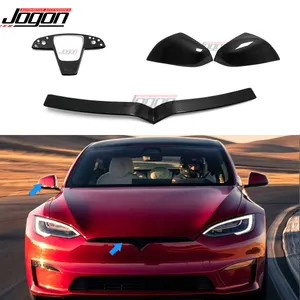 For Tesla Model S 2021 2022 2023 Carbon Fiber Cover Mirror Case Steering Wheel Trim Front Bumper Grill Car Exterior Accessories