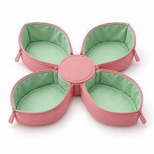 Pochette de toilette pour femmes en forme de pétale, pliable, quatre poches, fermeture à pression, rose bonbon, logo personnalisé - Product Image 1