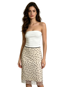 Gonna da Donna a Doppio Strato con Stampa a <span class=keywords><strong>Pois</strong></span> e Bordo in Pizzo, Pronta per il Mercato Europeo e Americano - Product Image 6