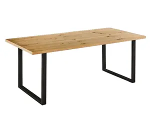 Furnitur ruang tamu meja makan dengan MDF 36 mm dengan lapisan atas oak dengan kaki logam Pelapis bubuk hitam