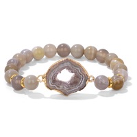 Bracelet extensible en tranches d'agate naturelle et de cristal Druzy, idéal pour femme, cadeau de bijoux