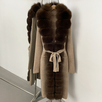 Pull en tricot avec col en fourrure naturelle OFTBUY, veste, nouveaux vêtements d'automne et d'hiver pour femmes, long manteau en fourrure de renard doux, cardigan pour femmes