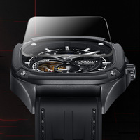Mark Fairwhale Herren Automatik-Armbanduhr mit Innenkreis und Außenquadrat, Silikonarmband, 3ATM Wasserdicht, Sportuhr FW-6490