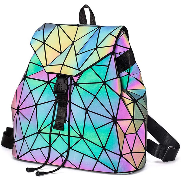 Fashion Geometric Women's Backpacks Pu Leather Ladies Rucksack Shoulder Bag Luminous Holographic designer backpack bag