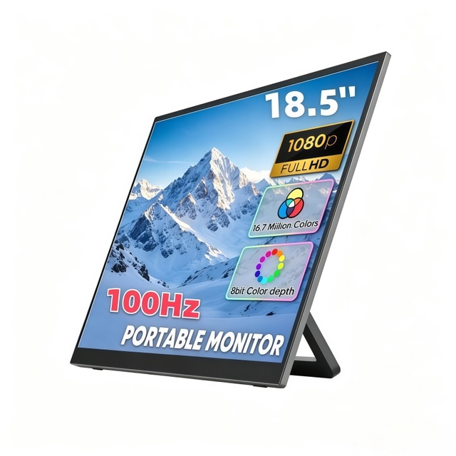 18.5 Inch Portable Monitor 1080P 100Hz LCD Screen Built-in 180 Degree Adjustable Stand VESA Mount Hidden Ports External Laptop