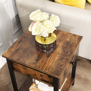 Bedroom Nightstand <strong>Bedside</strong> <strong>Table</strong> With Drawer Shelf <strong>Industrial</strong> Style Side End <strong>Table</strong> - Product Image 4