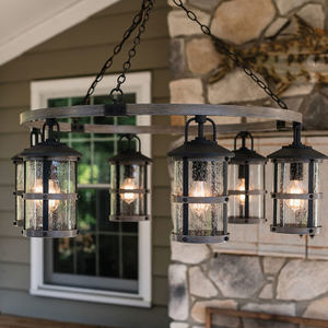 Lustre extérieur étanche rond de 6 lumières de 42 "de large avec des nuances de verre miteuses pour porche gazebo - Product Image 5