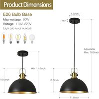 Lampes suspendues réglables en hauteur de style industriel farmhouse noires SIMIG de 12 pouces pour îlot de cuisine, salle à manger, design vintage en forme de dôme