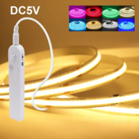 Bande LED COB 5V avec Capteur de Mouvement PIR, Boîtier de Batterie, Éclairage LED Intérieur Dimmable, Bande LED Flexible