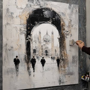 Regalos de judaica Lienzo hecho a mano Beige Jerusalén 3D Acrílico Pinturas de paisaje Arte judío Contemporáneo - Product Image 3