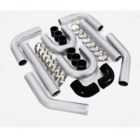 Foracing Kit de Tuyauterie Universelle en Aluminium pour Intercooler Turbo 3'' 8 Pièces avec Colliers de Serrage en U Noir/Bleu
