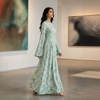 Robe longue élégante grande taille à imprimé floral double couche pour femme, manches longues, abaya musulmane modeste, ample et fluide