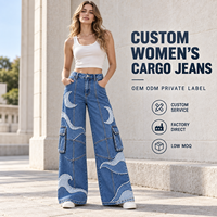 Jeans en denim à jambes larges pour femmes, personnalisés, avec patchwork, appliques, multi-poches, pantalon cargo pour le streetwear
