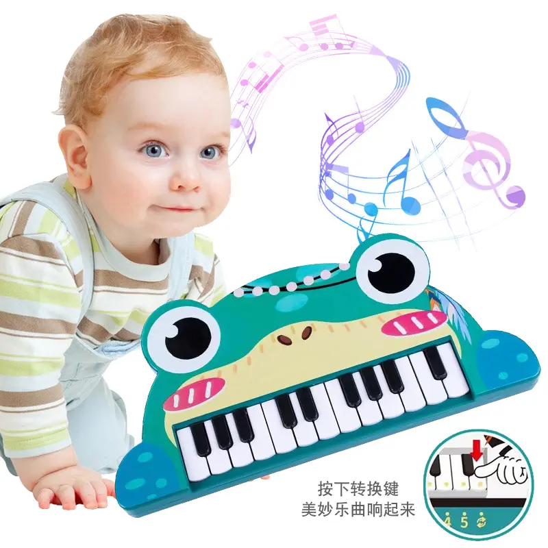 Mainan piano musik bayi balita dengan 22 tombol, instrumen piano musik suara hewan plastik, mainan bayi anak-anak dengan musik