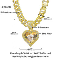 Collier tendance Hip Hop avec pendentif cœur personnalisé serti de pierres et chaîne maille cubaine plaqué or 18 carats
