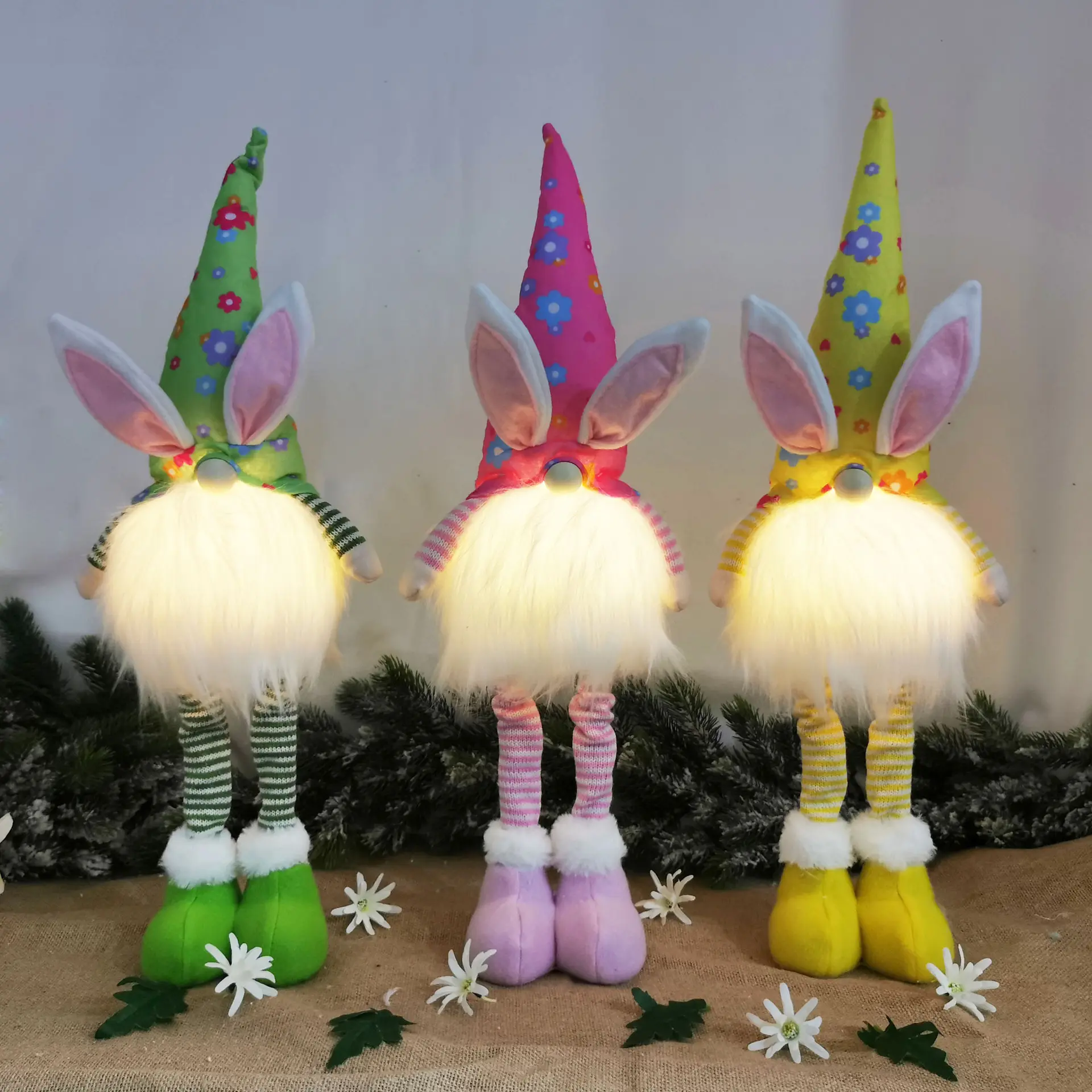 Hot Selling 60cm Long Ears Bunny Leg Disassembly Plush Decoration Led Light Up Easter Gnome Easter Lamp