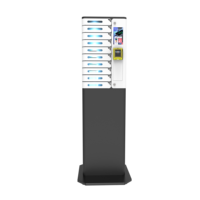 Distributeur automatique de téléphonies Y2 Power AMI à 10 baies avec serrure électronique, compatible cartes de crédit, sur pied, avec écran publicitaire en option