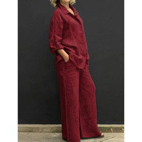 Nouveauté : Ensemble de vêtements de loisirs pour femmes, imprimé uni, coton et lin, deux pièces avec haut à manches longues et pantalon