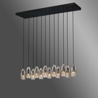 Lustre LED moderne à cadre noir en verre cristal taillé, suspension linéaire en grappe pour îlot de cuisine et salle à manger