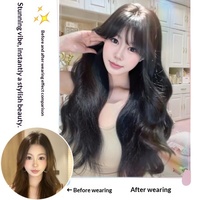 Perruque synthétique noire longue et ondulée style coréen, volume moelleux, résistante à la chaleur, pour usage quotidien, couvrant toute la tête