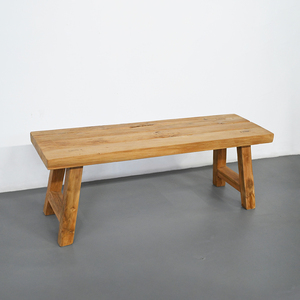 Sustainable Reclaimed Old Teak Bench with Out-spread Legs, Rustic <b>Stool</b> with Natural Weathered Texture for <b>Garden</b> - Product Image 3