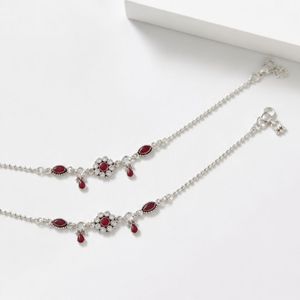 Par de Tobilleras de Plata 925 con Rubíes, Joyería Tradicional India Payal, Elegante y Ajustable para Mujer - Product Image 2