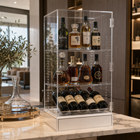 Vitrine à vin en acrylique transparent de luxe sur mesure avec serrure et base en bois, présentoir à bouteilles d'alcool réglable à 3 niveaux pour bar et club