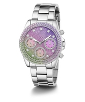 Montres-bracelets pour femmes en acier inoxydable Hip Hop à quartz glacé Vente en gros original de marque colorée arc-en-ciel diamant bling