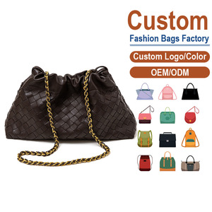 Customizable Artisan Crafted Top-Grain Lambskin Woven Shoulder <b>Bag</b> Soft Luxury Solid Color <b>Drawstring</b> Hobo <b>Bag</b> for Women - Product Image 1