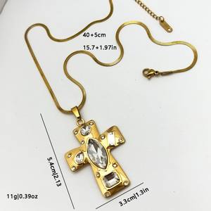 Kalung Liontin Zirkon Bentuk Hati Bintang Salib Berlapis Emas Baru dari Baja Tahan Karat - Product Image 6