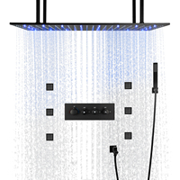 Ensemble de douche LED 32*16 pouces, grande taille, montage au plafond, jets de pluie, jets corporels, noir mat, système de douche thermostatique