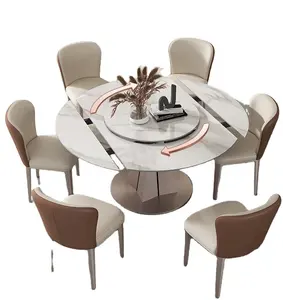모던 라이트 럭셔리 록 슬래브 식탁, 턴테이블이있는 가변 원형 테이블, 가정용 소형 아파트 원형 접이식