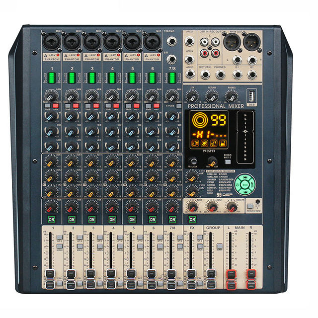 Upgraded 8-Channel Digital Audio Mixer Console Professional DJ Equipment System for Live Performance Studio Metal Construction