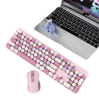 Clavier et Souris Sans Fil Silencieux 2.4G Personnalisables 105 Touches Colorés pour Bureau PC Ordinateur, Souris Mignonne Type Machine à Écrire, Utilisation Téléphone